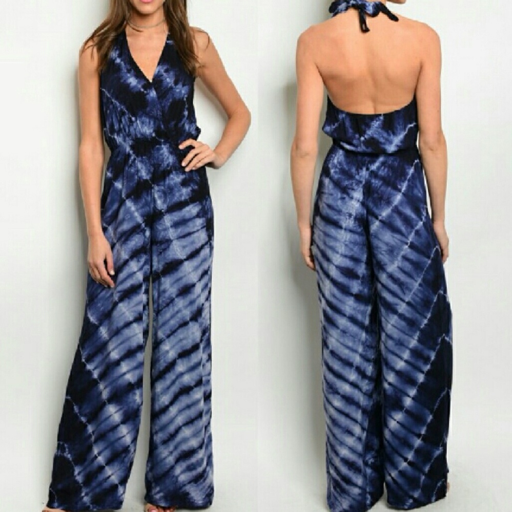 Tie dye halter jumpsuit